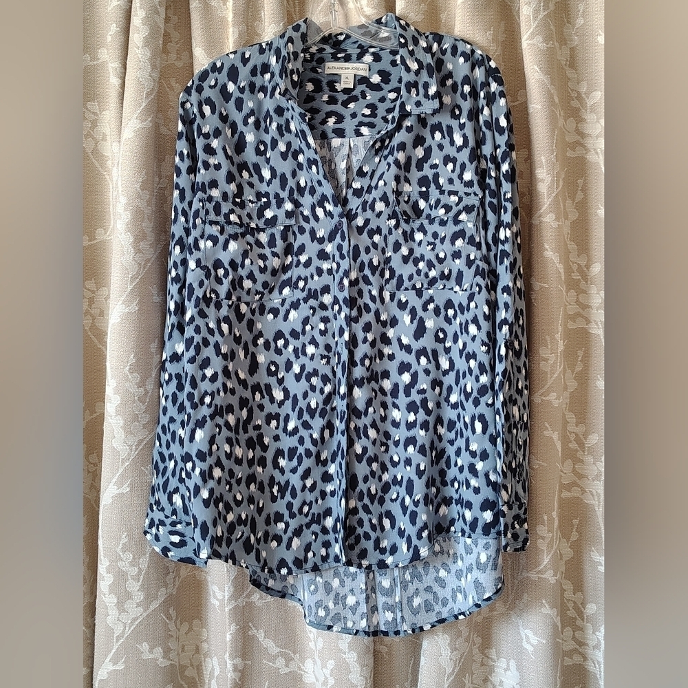 Alexander Jordan Stylish Blue Leopard Print Women's Top Size XL